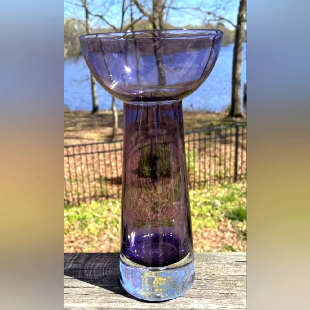 Vtg Krosno Poland Hand Blown Purple Candle Holder Or Vase Suspended Bubble